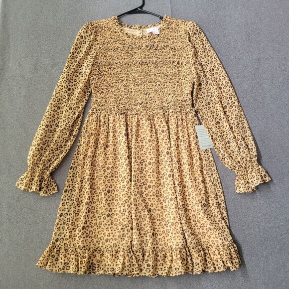 Rachel Parcell S Animal Print Smocked Ruffle Long Sleeve Baby Dress 852 - Picture 2 of 11